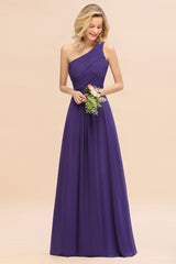 Elegant Regency A-line Chiffon Ruffles One Shoulder Long Bridesmaid Dress