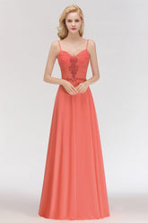 Elegant Spaghetti Straps Ruffles Appliques Bridesmaid Dress