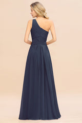 Elegant Stormy A-line Chiffon Ruffles One Shoulder Long Bridesmaid Dress
