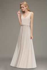 Elegant Straps Sexy V-Neck Long A-line Chiffon Bridesmaid Dress