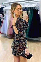 Backless Mermaid Open Back Sequins Short Party Dress