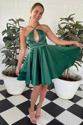 Short A-line Satin Open Back Homecoming Dresses