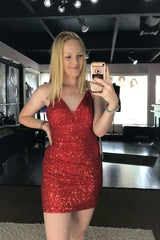 Mermaid Short Spaghetti Straps V-neck Sequined Homecoming Dress