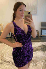 Short Mermaid V-Neck Sequins Mini Homecoming Dresses