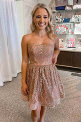 Glitter Strapless A-Line Backless Homecoming Dress