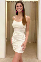 Ivory Spaghetti Straps Short Mermaid Homecoming Dress