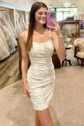 Ivory Spaghetti Straps Short Mermaid Homecoming Dress