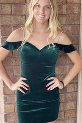 Velvet Off the Shoulder Short Mermaid Homecoming Dress