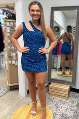 Backless One Shoulder Mermaid Sequins Short Homecoming Dress