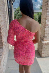 Long Sleeves Mermaid One Shoulder Sequin Homecoming Dress