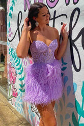 Sweetheart Lace Feather Short Mermaid Homecoming Dress