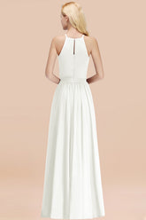 Modest Long A-line Halter Chiffon Bow Ivory Bridesmaid Dresses