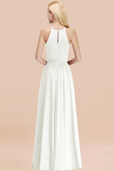 Modest Long A-line Halter Chiffon Bow Ivory Bridesmaid Dresses