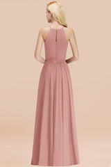 Modest Long A-line Halter Chiffon Bow Vintagemauve Bridesmaid Dresses