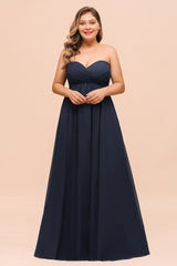 Plus Size Long Sweetheart Chiffon Dark Navy Bridesmaid Dress