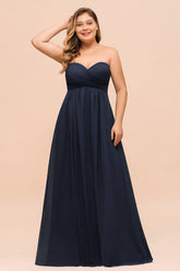 Plus Size Dark Navy Long Sweetheart Chiffon Wedding Guest Dresses