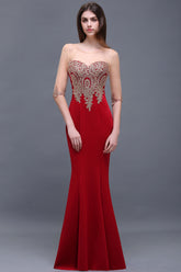 Red Half Sleeves Appliques Mermaid Beads Bridesmaid Dresses