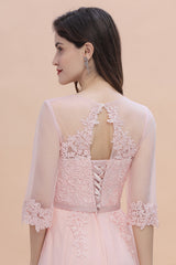 Long Sleeves A-Line V-neck Lace Appliques Wedding Guest Dress