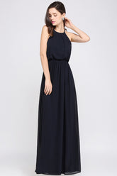Simple A-Line Chiffon Halter Sleeveless Floor Length Bridesmaid Dresses