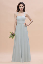 Simple Halter Spaghetti Straps A-Line Chiffon Bridesmaid Dress With Pockets