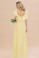 Simple High Low A-line V-Neck Ruffles Chiffon Daffodil Bridesmaid Dress