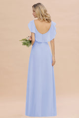 Simple High Low A-line V-Neck Ruffles Chiffon Lavender Bridesmaid Dress