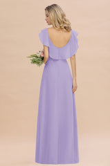 Simple High Low A-line V-Neck Ruffles Chiffon Lilac Bridesmaid Dress