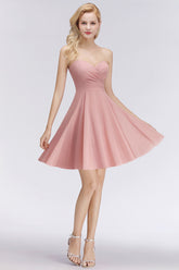 Simple Pink Sweetheart Short A-line Bridesmaid Dress