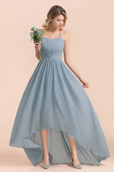 Spaghetti Straps Sweetheart Soft Chiffon High Low A-Line Bridesmaid Dress