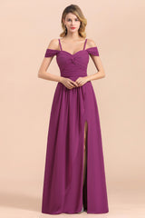 Long Off the Shoulder A-Line Chiffon Wedding Guest Dress With Side Slit