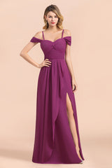 Long Off the Shoulder A-Line Chiffon Wedding Guest Dress With Side Slit