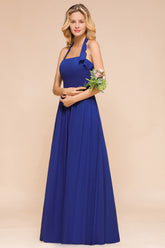 Stylish Halter Strapless A-line Floor Length Chiffon Blackless Bridesmaid Dresses