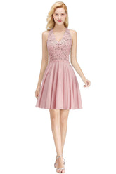 V-Neck Short Lace A-Line Sleeveless Bridesmaid Dress