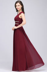 Vintage A-Line Chiffon V-Neck Cap Sleeve Bridesmaid Dresses with Beadings