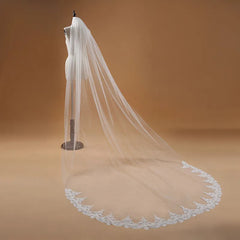 White Wedding Veil Long Bridal Veil with Lace