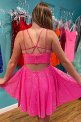 A-Line Spaghetti Straps Sweetheart Sequins Short Prom Dresses
