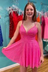 A-Line Spaghetti Straps Sweetheart Sequins Short Prom Dresses