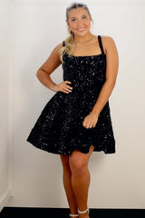 A-Line Square Neck Sequin Short Party Homecoming Dress
