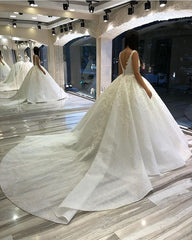 Classy Long Sweetheart Spaghetti Straps Backless Appliques Lace Sequins Ball Gown Wedding Dress