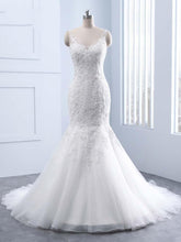 Elegant Long V-neck Lace Mermaid Tulle Wedding Dresses