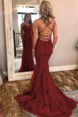 Sky Blue Long Mermaid Tulle Open Back Prom Dress with Appliques Lace