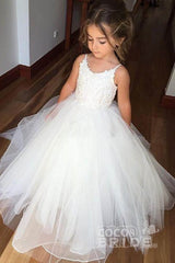 Long Tulle Lace Square Neckline Sleeveless Ball Gown Flower Girls Dress