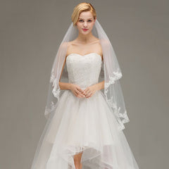 Two Layers Tulle Appliques Wedding Veil