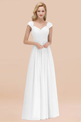 A-Line Chiffon Straps Sweetheart Sleeveless Floor Length Bridesmaid Dress with Ruffles