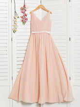 A-Line V Neck Chiffon Long Junior Bridesmaid Dress