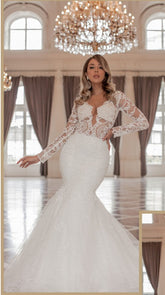Gorgeous Long Mermaid Sweetheart Tulle Lace Wedding Dresses with Sleeves