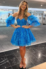 Short Off the Shoulder Puff Sleeves A-line Homecoming Dress