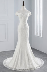Elegant Long Mermaid Off the Shoulder Floor Length Lace Wedding Dress