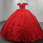 Gorgeous Red Long Ball Gown Off the Shoulder Tulle Lace Wedding Dresses