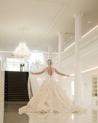 Plus Size A-Line Deep V-neck Spaghetti Straps Appliques Lace Backless Floor Length Wedding Dress